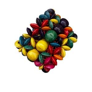 Colorful Wide Wooden Beaded Flower Bracelet